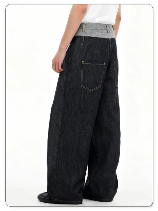 Calça Jeans Masculina Retrô Personalizada com Cós Duplo, Solta, Perna Larga, Estilo Streetwear, Denim Gótico, Baggy, Machete