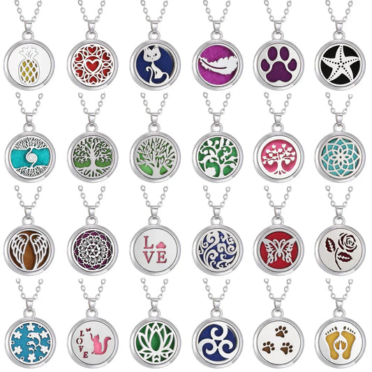Tree of Life Aromatherapy Necklace Perfume Essential Oil Diffuser Alloy Stainless Steel Locket Pendant Aroma Diffuser Necklace