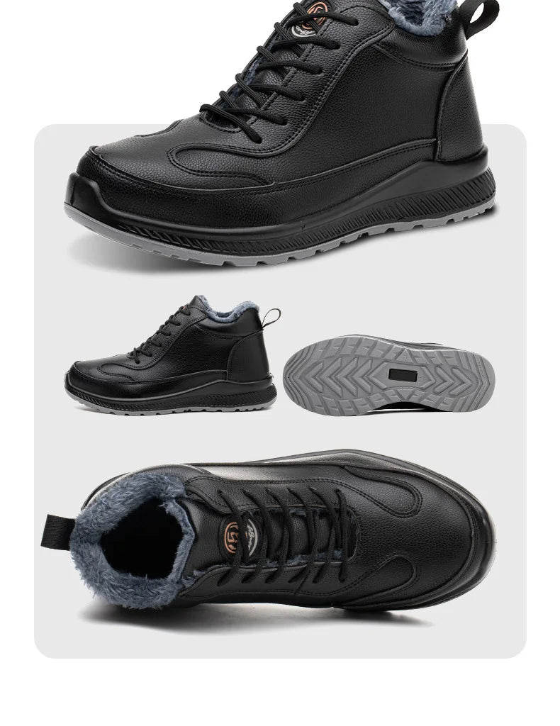 Plush Labor Protection Shoes for Winter Work Shoes Men's Anti Smashing Anti Piercing Microfiber Leather Work Cotton Safety Shoes