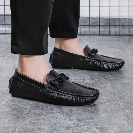 Genuine Leather Men Casual Shoes Black Mens Loafers Fashion Luxury Brand Lightweight Comfortable Slip on Boat Driving Shoes