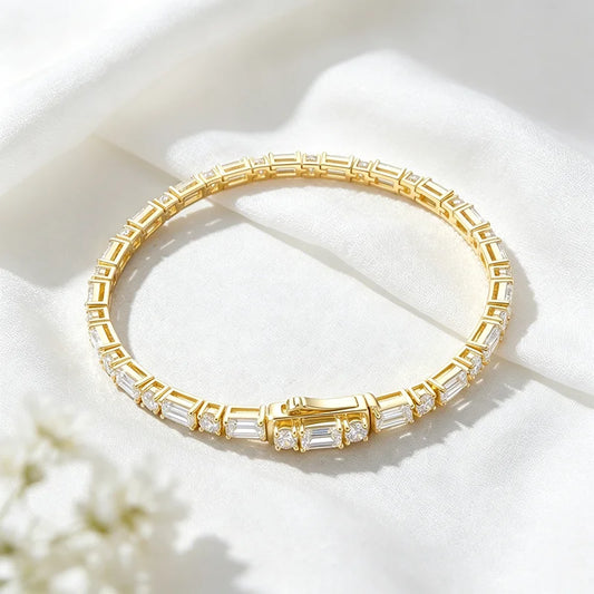Emerald Cut Original Moissanite Tennis Bracelet for Women Men Hip Hop Jewelry Full Diamond Chain S925 Sterling Silver