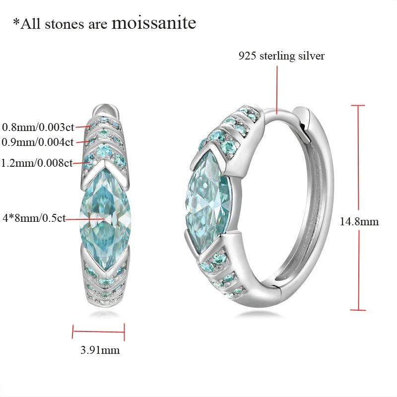 4*8MM Horse Eye D Color Blue Green Moissanite Earrings 100% 925 Sterling Silver For Women Top Quality