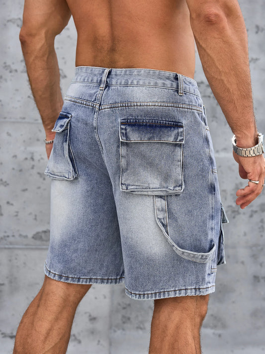 Jeans Workwear Denim Shorts Man Blue Slim Fit Stretch Vintage Straight Jeans