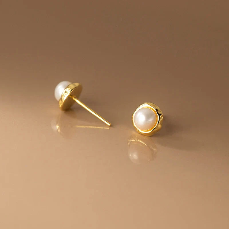 925 Sterling Silver Simple Natural Baroque Pearl Korean Stud Earrings for Women Fashion Moon Surface Statement Jewelry
