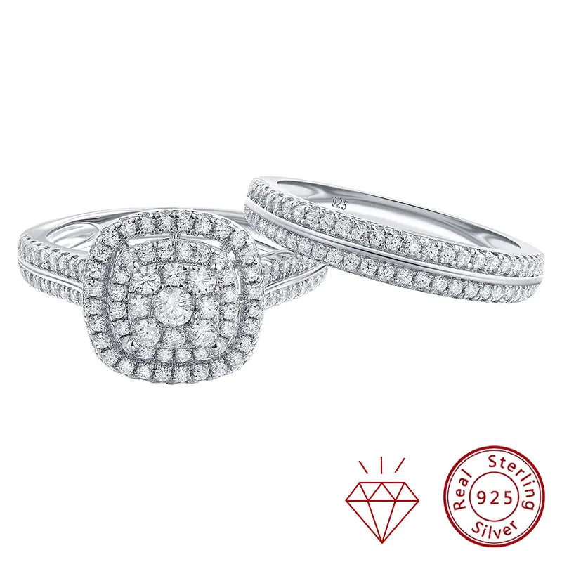Moissanite Wedding Rings for Women 925 Sterling Silver Brilliant Round Engagement Ring 2Pcs Bridal Set