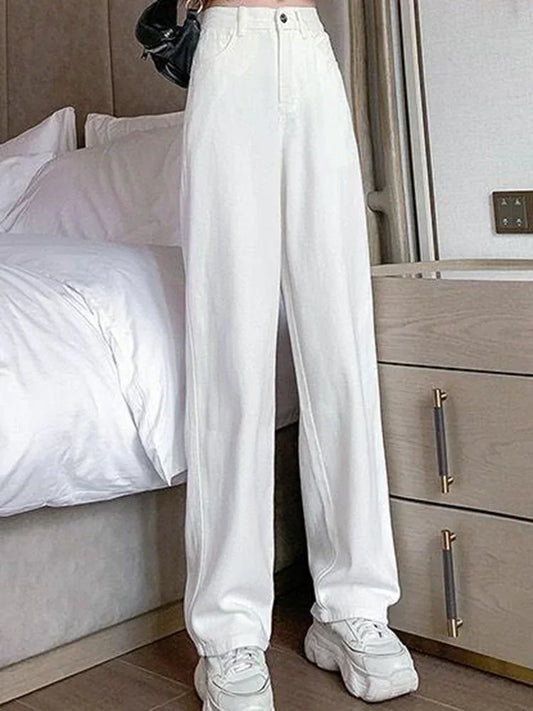 Women Spring High Waist Loose Denim Wide Leg Jeans