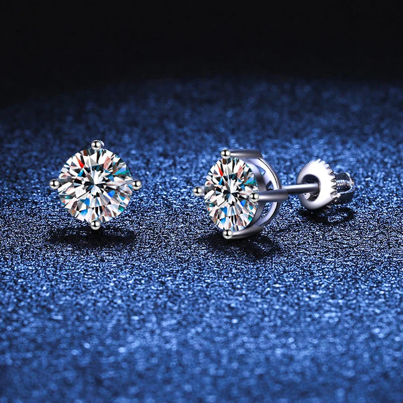 White Gold Plated 1-4ct Moissanite Earring Studs for Women 4 Claws Brilliant Halo Lab Diamond Jewelry S925 Solid Silver
