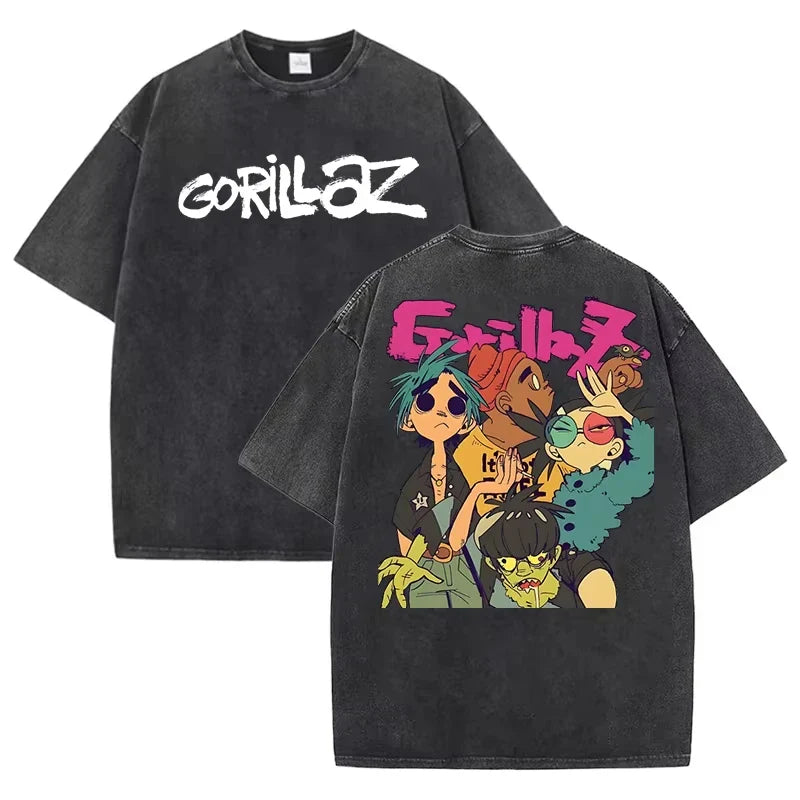 Gorillaz Print T-shirts for Women/Men Summer Short Sleeve Round Neck Tee Shirts Personalized Graphic Washed Cotton T Shirt Tops