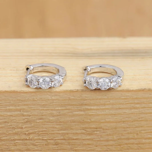 925 Sterling Silver D/VVS1 Moissanite Hoop Earrings for Women 0.9cttw Diamond Round Earrings Classic Wedding Party Gift