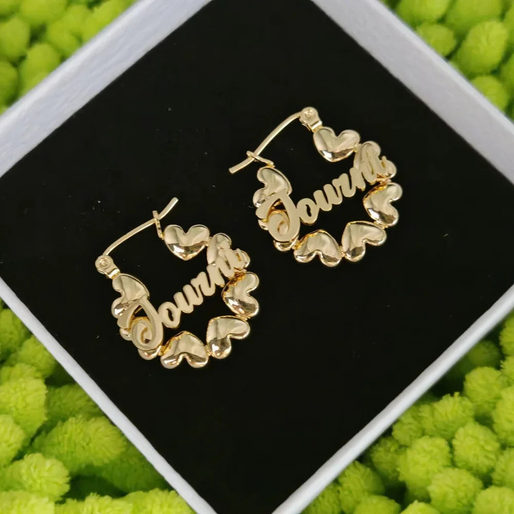 Cute Heart Hoop Gift Customized Name Mini Earrings Personalized Party Jewelry