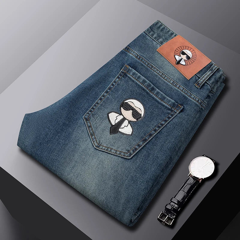 Fashion Men Jeans Stretch Straight Leg Casual Slim Fit Denim Pants Male Brand Luxury Design Business Classic Trousers
