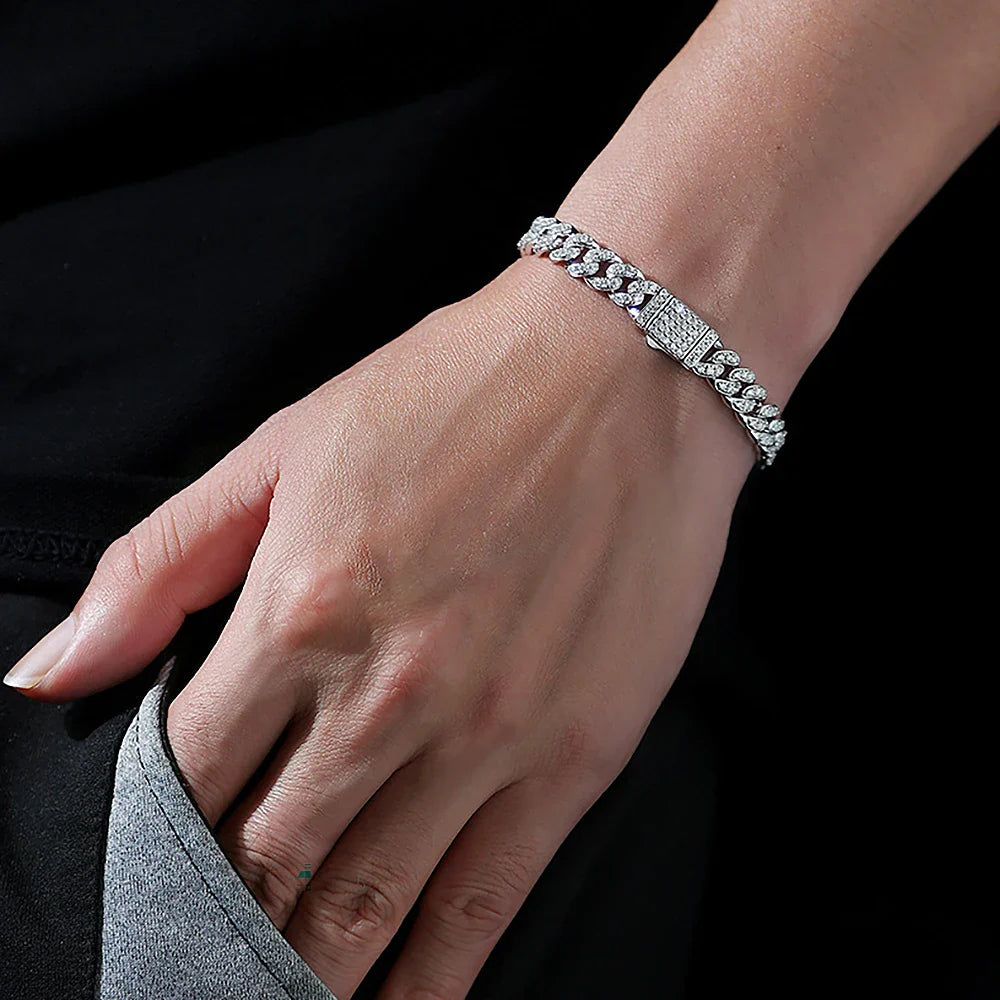 8mm Cuban Link Chain Full Moissanite Diamond Bracelets for Women Men 925 Sterling Silver Hip Hop Punk Iced Out Tennis Bracelet