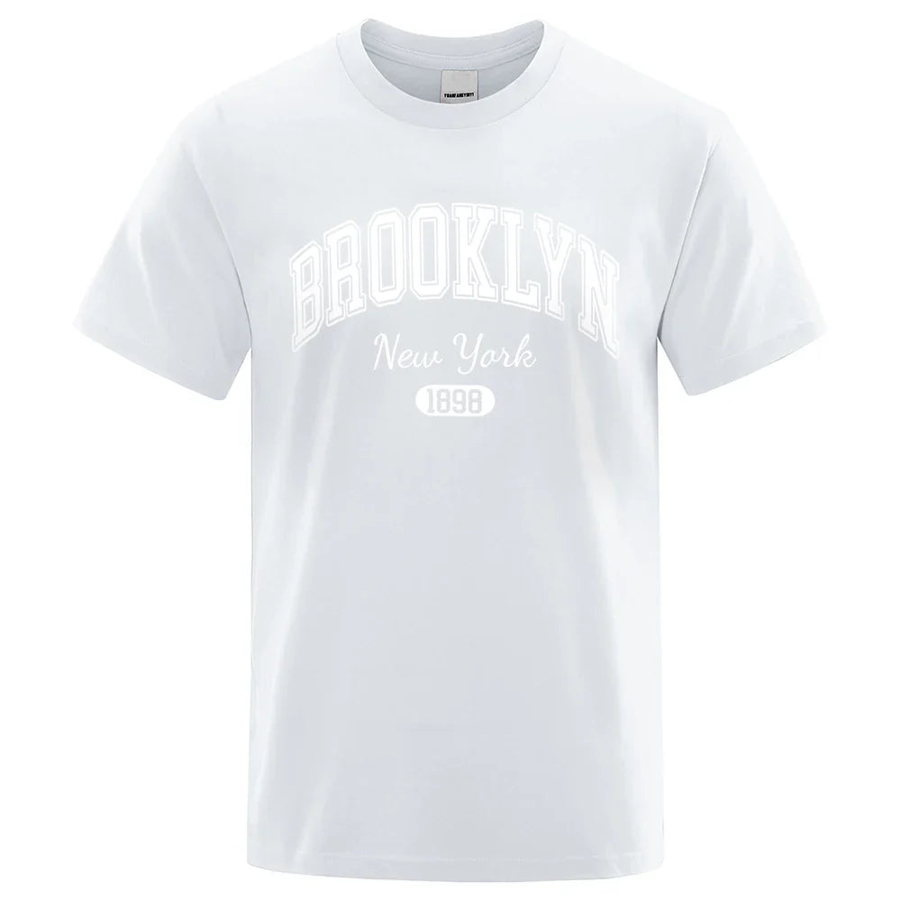 Brooklyn New York 1898 City Letter Print T Shirts Male Fashion Loose T-Shirts Casual O-Neck Tshirt Cotton Tees Tops Couple