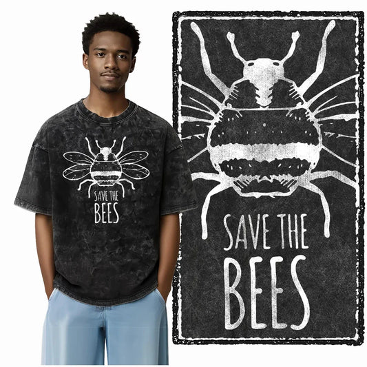 DE BEES Printed Acid Washed Cotton Exclusive Graphic Unisex T Shirt Cool Vintage Streetwear Men Tshirts Big Size Tee for men
