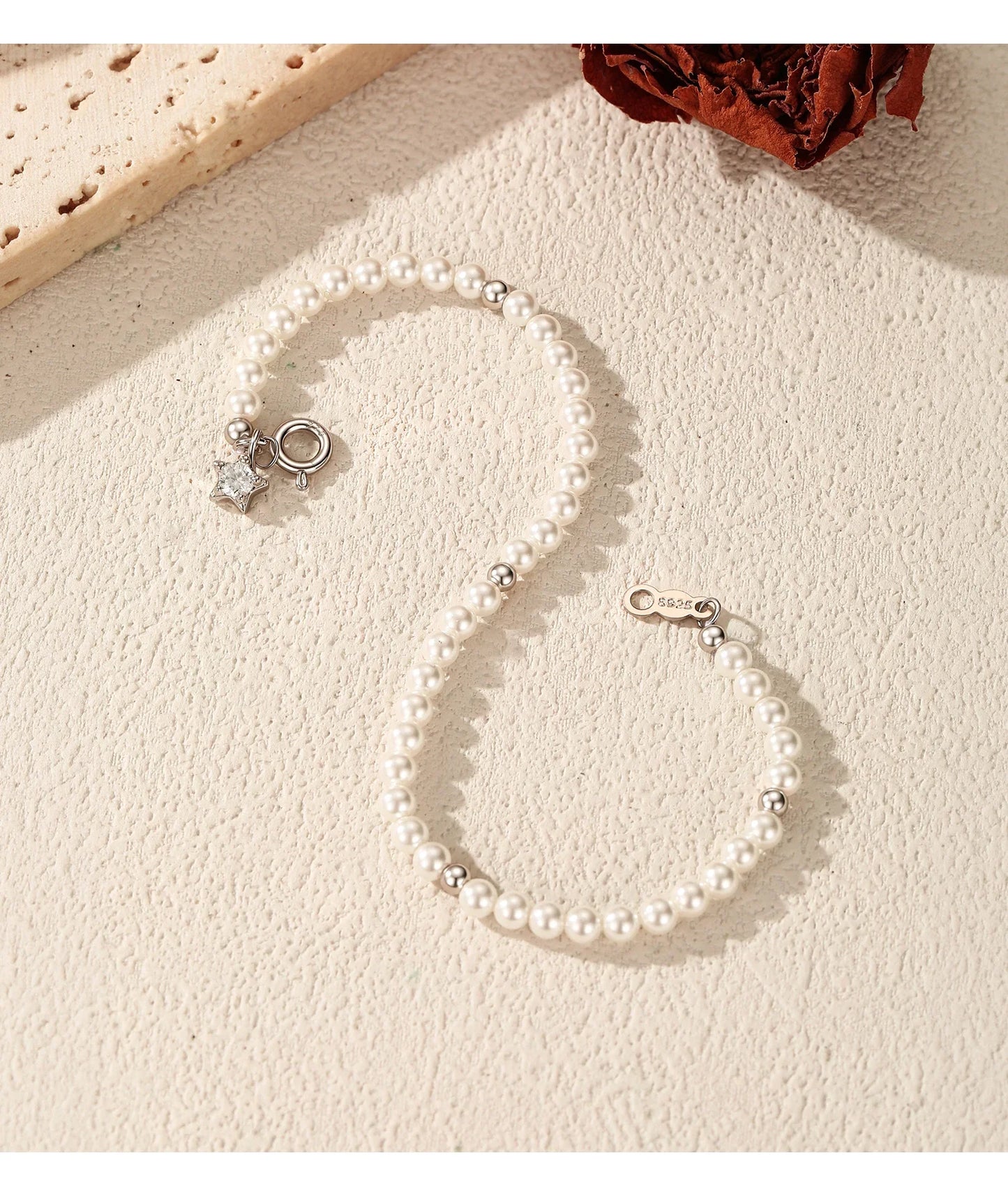 Elegant Pearls Beaded Bracelet 925 Sterling Sliver Sweet Shining Star CZ Bracelet For Women Fine Jewelry Gifts