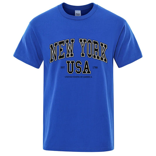 New York Usa Est 1788 Street City Letter Tops Men O-Neck Shirt Summer Loose Clothing Loose Cotton Oversize Tshirt Hip Hop Tops