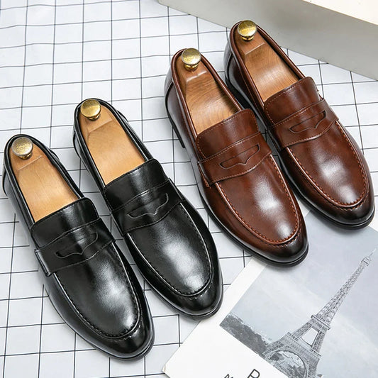 Sapatos Sociais Masculinos de Couro de Alta Qualidade Sapatos Casuais Clássicos Masculinos Sapatos de Vestir Masculinos Modernos Mocassins de Escritório Masculinos