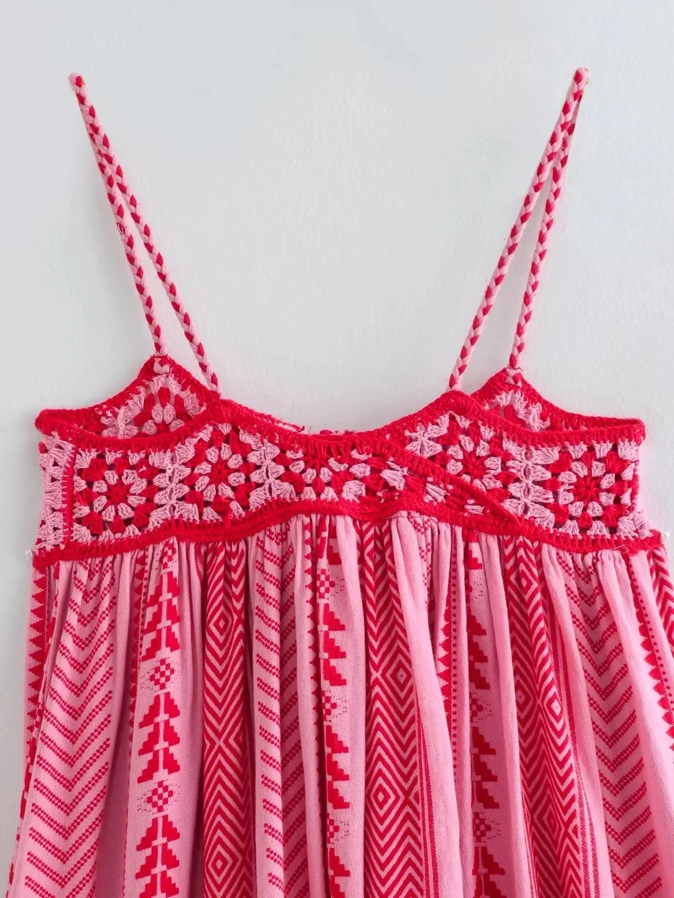 Women Bohemian Midi Dress Vacation Charm Splice Knitted Vintage Strap Dress Women Vestidos Mujer