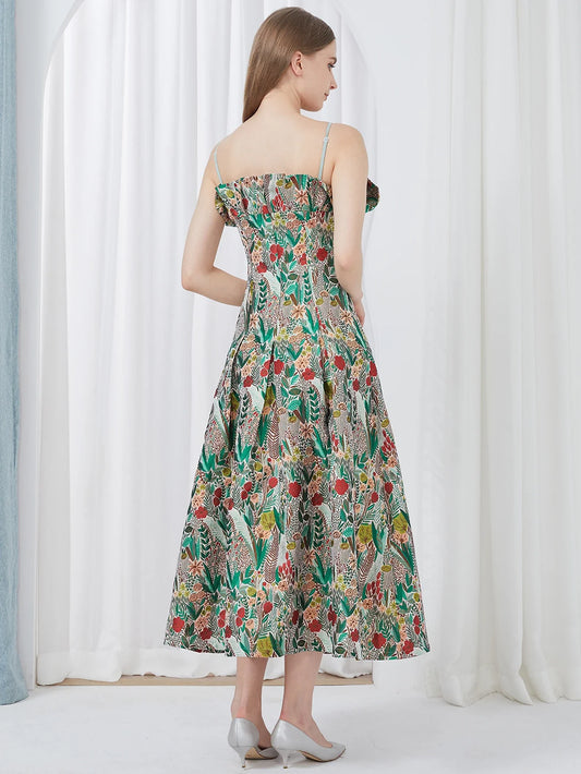 Elegant Women Dress Embroidery Sleeveless Summer Fashion Spaghetti Straps Vintage Party Gown Luxury Banquet Vestido