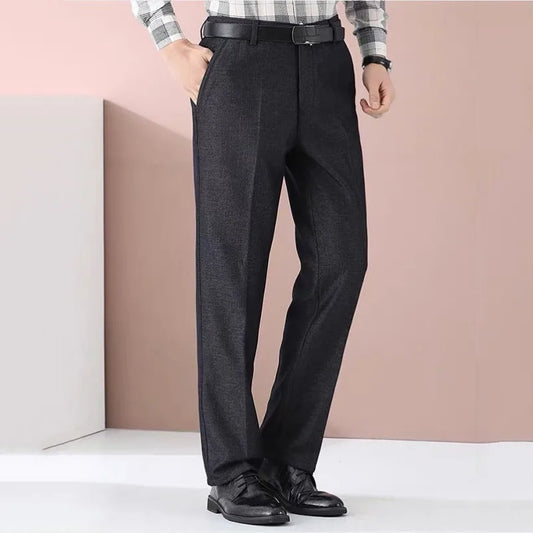 New Men's Summer Thin Autumn Thicken Business Casual Pants Fashion Solid Gentle Trousers Male Brand Suit Pant Black Grey GOZBKF