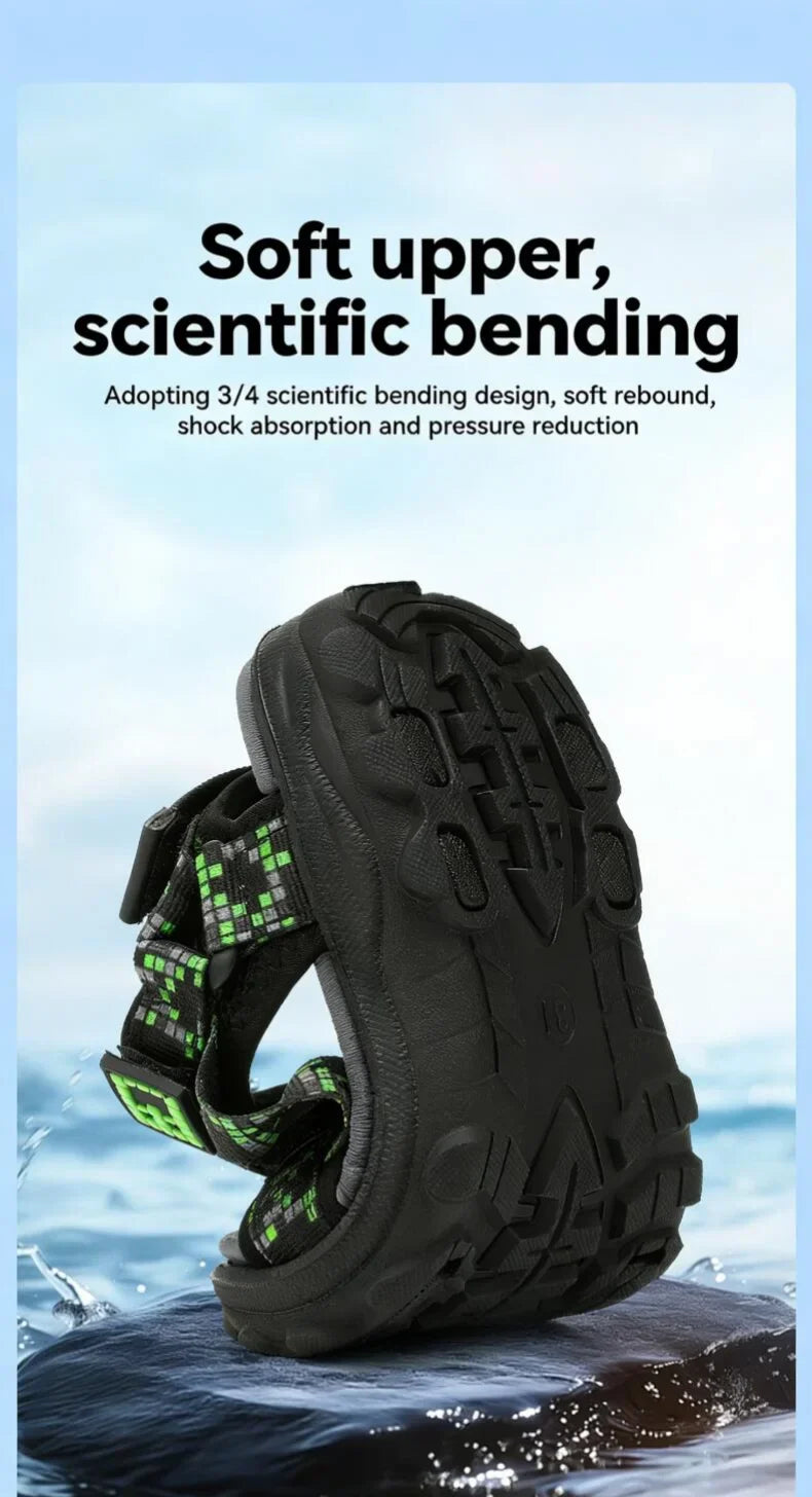 Boys Adjustable Hook Loop Sandals Non-Slip Wear-Resistant Breathable Soft Sole Casual Outdoor Beach Sports Shoes for Kids