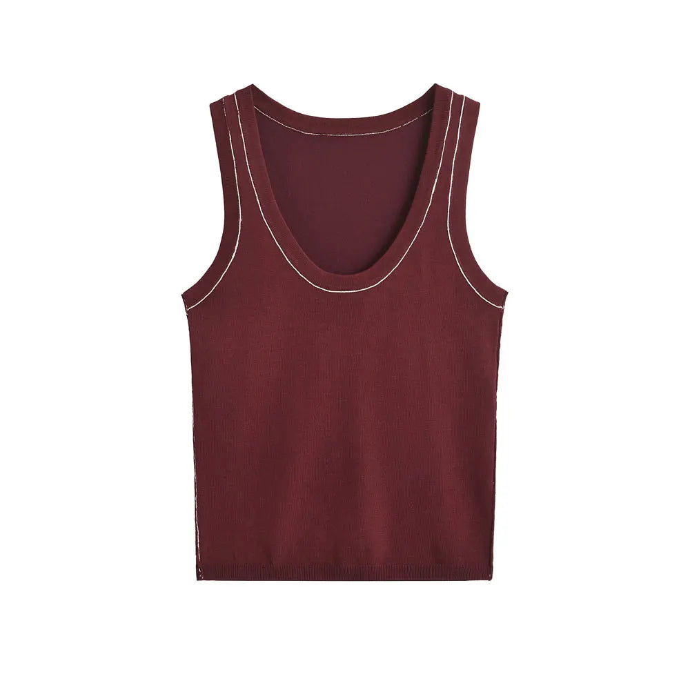 Women's Sleeveless Knit Tank Tops, V Neck ,Contrast Trims, Female Camis, Chic Vest Fashion