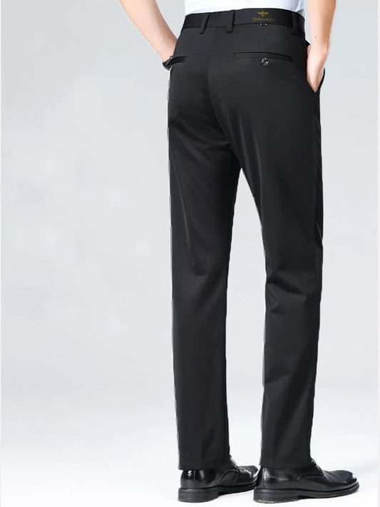 Men's Business Casual Suit Pants Stretch Straight Leg Black Lightweight Breathable Formal Office Work Trousers All Seasons