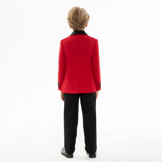 Boys' Formal Red Black Tuxedo Suit with Black Bow Tie Elegant Flower Boy Outfit Weddings Kids' Formal Events Special Occasions