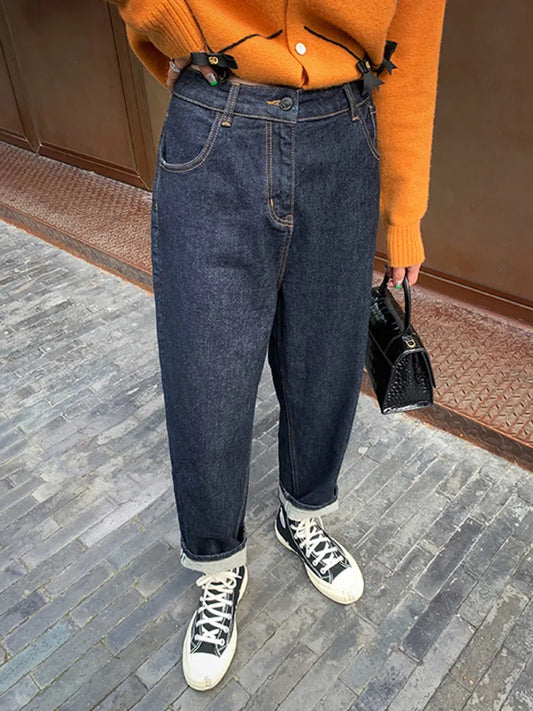 Y2K Fashion Dark Blue Cropped Haren Jeans Pants For Women