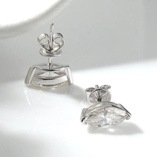18K Plated 0.3-3CT Certified Moissanite Stud Earrings for Women Marquise Cut Lab Diamond 925 Sterling Silver Jewelry