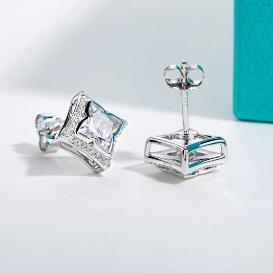 2.4cttw Four-Leaf Clover Cut Moissanite Earrings 925 Sterling Silver Princess Shape Stud Earring for Women Jewelry