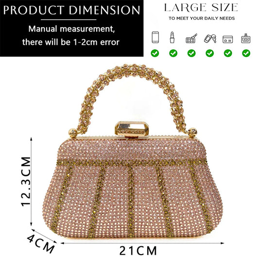 Nigerian Heel Party for Women Shoes and Bag Set Champagne Colour Rhinestone Handbag Italian Design Wedding INS 2024