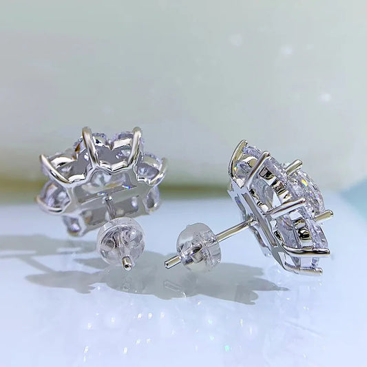 100% Real S925 Sterling Silver Floral Zircon Stud Earrings Women High Carbon Diamond Earring Ear Studs Fine Jewelry Gift