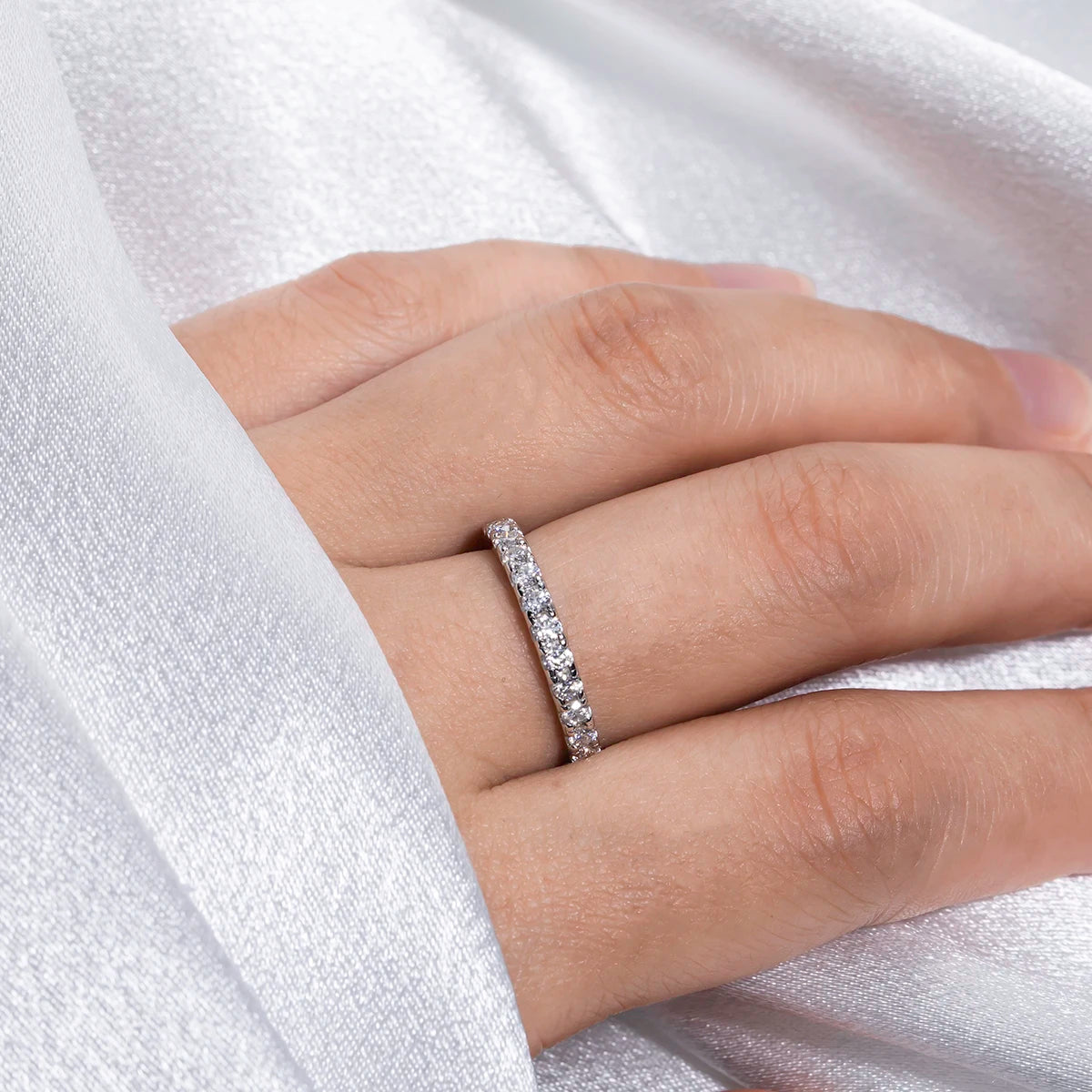 1.9MM D Color Moissanite Diamond Band Ring 18K Gold Plated Silver Wedding Rings Jewelry Wholesale