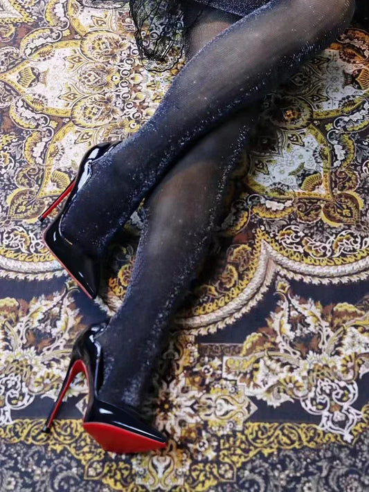 2025 New 12cm Black Extra Thin Heels High Heels Super Shallow Mouth Women's Large Professional Single Shoes34-46
