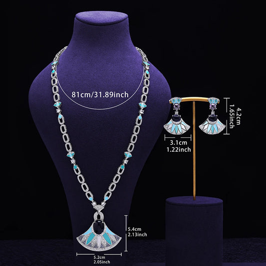 Saudi Dubai Long Chain Necklace Set for Women Luxury Cubic Zirconia Bridal Jewelry Set Wedding Accessories