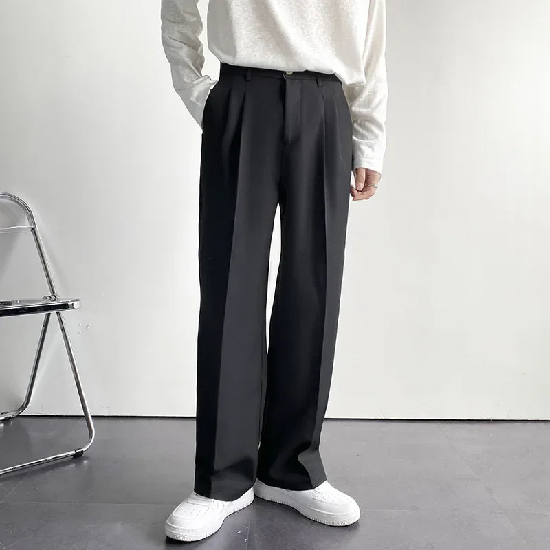 2025 Nova Calça Masculina Reta Moda Coreana Calça Social Solta Casual Drapeada Folgada Branca Calça Larga Masculina Streetwear