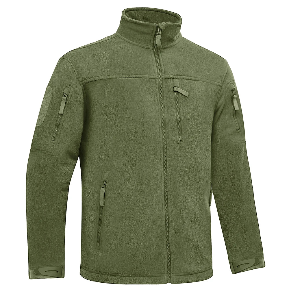 Winter Fleece Jacket Mens Zipper Pockets Work Jacket Thermal Warm Full Zip Fishing Hiking Coats Outwear Man Windbreaker