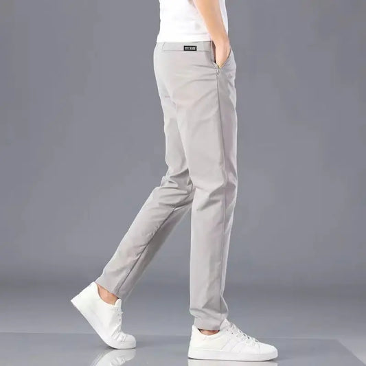 Men's Lightweight Casual Pants Summer Thin Ice Silk Straight Tube Simple Business Office Trousers Comfortable Soft Daily Wear