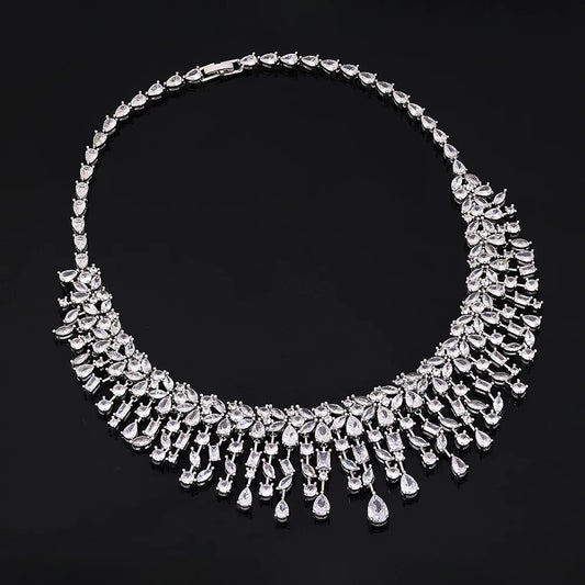 2024 New 4-piece Bride Zirconia Women's Party Jewelry Set, Deluxe Dubai Nigeria CZ Crystal Wedding Necklace Set