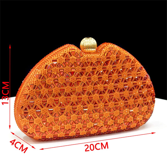 Elegant Orange-Colored Italian Design Women's Shoes and Bag Set with Butterfly Decoration for Weddings and Partiesn