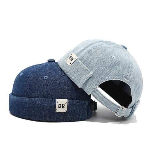 Denim Docker Cap Without Visor Letter Label Brimless Caps Adjustable Solid Color Hats Unisex Adult Retro Hip Hop Street