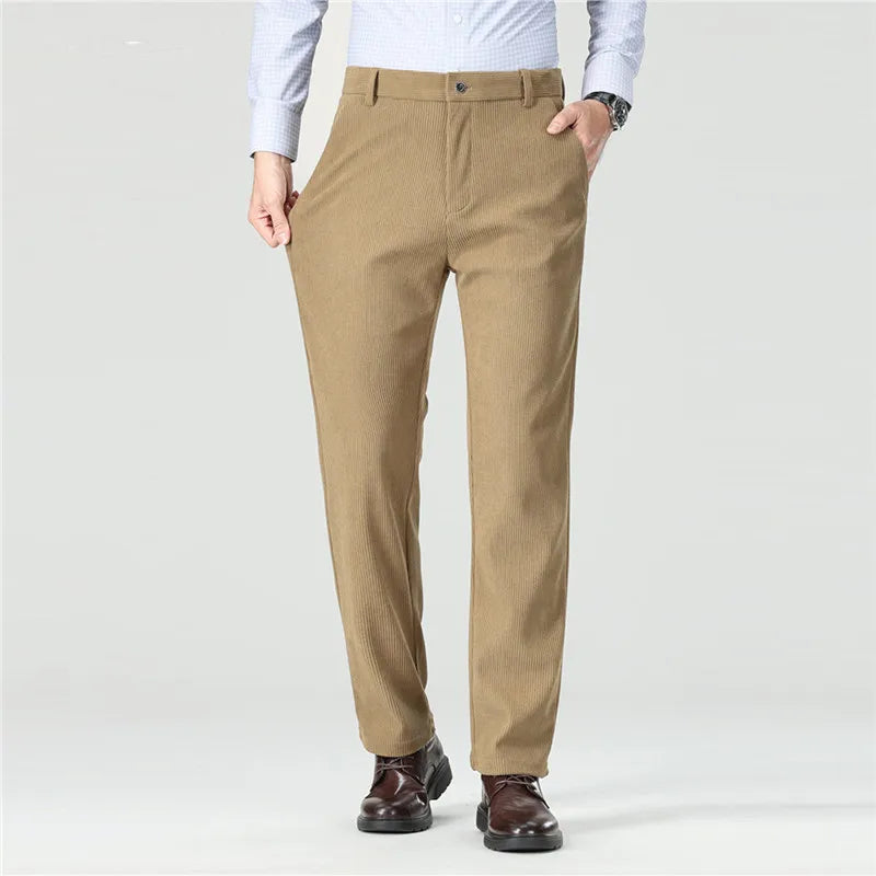 Spring Autumn Men's Slim Fit Corduroy Suit Pants Straight Fashion Smart Casual Pants Men Solid Color Office Full Length Trousers