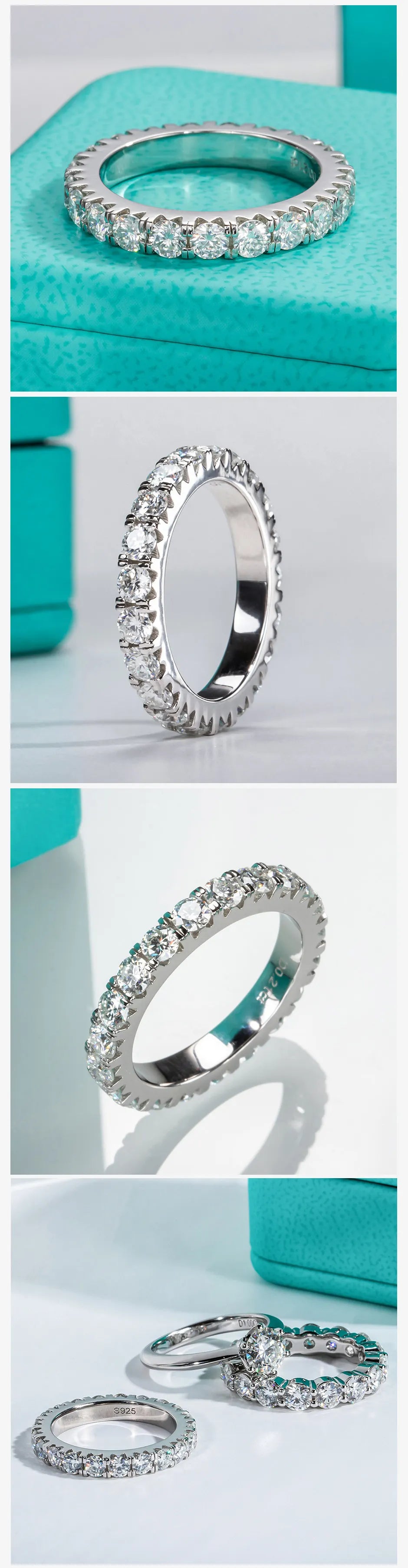 3mm 2-3ct D Color Moissanite Wedding Band Ring 925 Sterling Silver Eternity Band Engagement Rings for Women