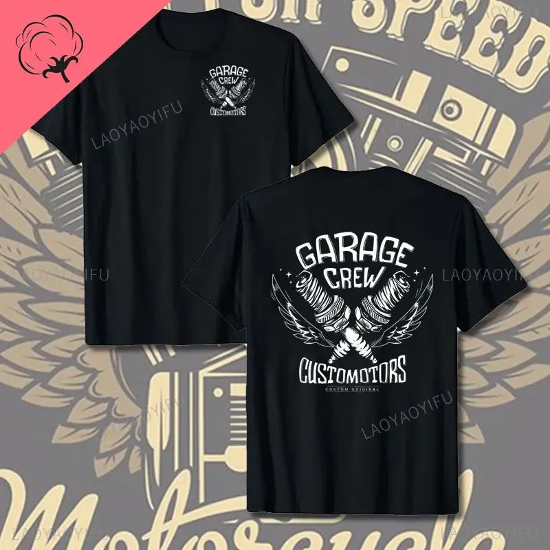 Crossed Pistons Mechanic Garage Engine Graphic T-shirt Summer Cool Men Cotton Tee Shirt All-Match Hipster Streetwear Man T-shirt