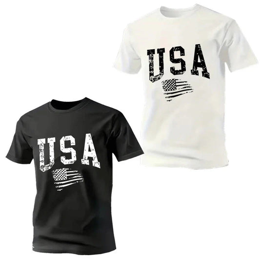 2 Pack Men's USA Flag Print T-Shirts Casual Short Sleeve Crew Neck Tees Fashion Streetwear Tops for Summer
