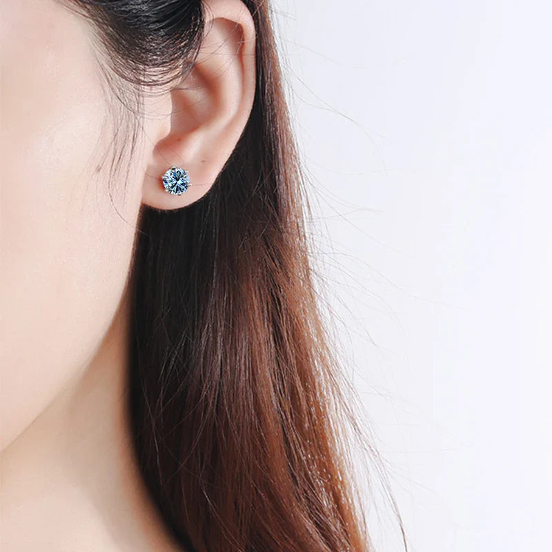 0.5ct 1ct 2ct Moissanite Stud Earrings for Women 925 Sterling Silver Green Pink Black Blue Grey Sparkling Studs Earring