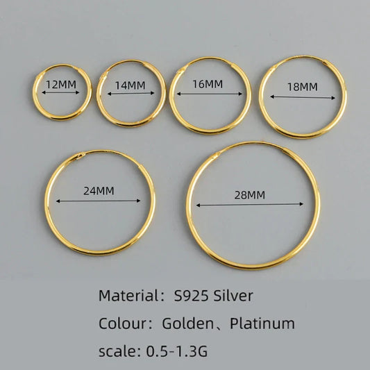 Genuine 925 Sterling Silver Fashion Korean Simple Hoop Earrings for Women Men Charming Chic Party Jewelry Accessories