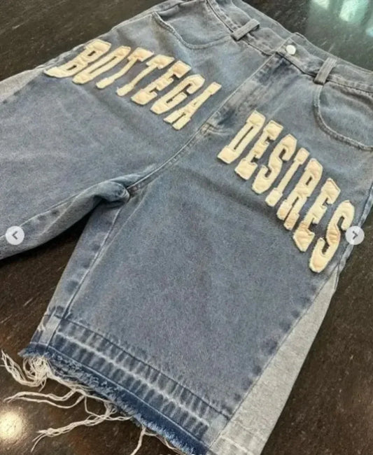 Shorts Letter Cartoon Patchwork Loose Jeans Wide Leg Pants Harajuku Rock Pants Men