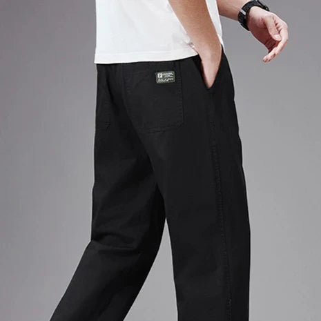 Men's 100% Cotton Cargo Pants Business Relaxed Fit Long Trousers Men Elastic Waist Drawstring Sweatpants Autumn Men Jogger Pants